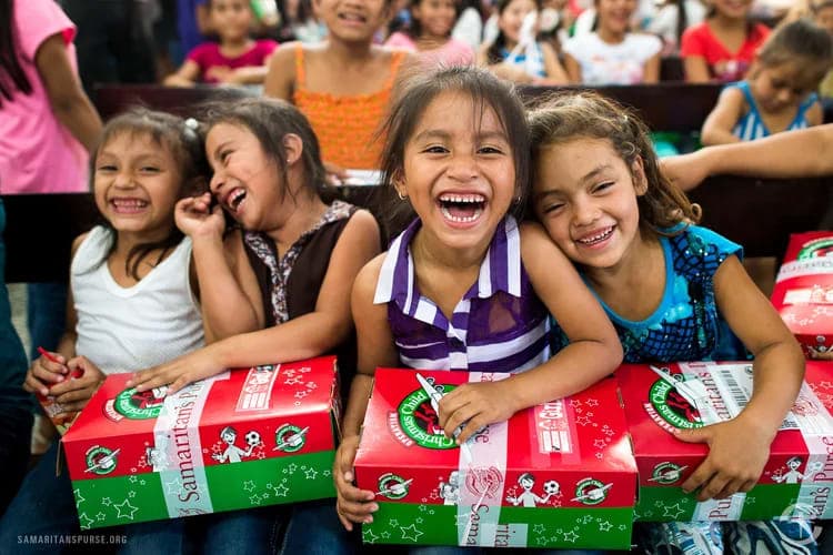 Children with Operation Christmas Child shoeboxes
